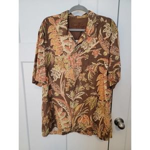 Tommy Bahama Printed Button Down Silk Shirt XL Brown, Green, Orange